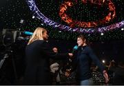 20 March 2023; Katie Taylor is interviewed by Clare MacNamara of RTE before a media conference, held at the Mansion House in Dublin, ahead of her undisputed super lightweight championship fight with Chantelle Cameron, on May 20th at 3Arena in Dublin. Photo by David Fitzgerald/Sportsfile