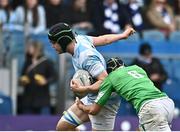 17 March 2023; Conor Tonge of Blackrock College in action against Charlie Kennedy of Gonzaga College during the Bank of Ireland Leinster Schools Senior Cup Final match between Gonzaga College and Blackrock Collegee at RDS Arena in Dublin. Photo by Sam Barnes/Sportsfile