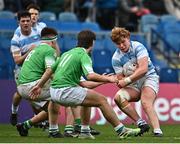 17 March 2023; Mikey Yarr of Blackrock College in action against Paul Wilson, left, and Mikey Wall of Gonzaga College during the Bank of Ireland Leinster Schools Senior Cup Final match between Gonzaga College and Blackrock Collegee at RDS Arena in Dublin. Photo by Sam Barnes/Sportsfile