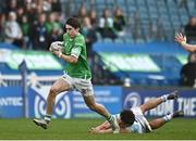 17 March 2023; Aidan O'Flanagan of Gonzaga College in action against Luke Kritzinger of Blackrock College during the Bank of Ireland Leinster Schools Senior Cup Final match between Gonzaga College and Blackrock Collegee at RDS Arena in Dublin. Photo by Sam Barnes/Sportsfile