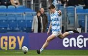 17 March 2023; Oliver Coffey of Blackrock College kicks a conversion during the Bank of Ireland Leinster Schools Senior Cup Final match between Gonzaga College and Blackrock Collegee at RDS Arena in Dublin. Photo by Sam Barnes/Sportsfile