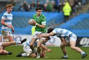 17 March 2023; Aidan O'Flanagan of Gonzaga College in action against Luke Kritzinger, left, and Eoghan Walsh of Blackrock College during the Bank of Ireland Leinster Schools Senior Cup Final match between Gonzaga College and Blackrock Collegee at RDS Arena in Dublin. Photo by Sam Barnes/Sportsfile