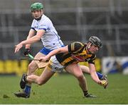 19 March 2023; Darragh Corcoran of Kilkenny in action against Tom Barron of Waterford during the Allianz Hurling League Division 1 Group B match between Waterford and Kilkenny at UPMC Nowlan Park in Kilkenny. Photo by Piaras Ó Mídheach/Sportsfile