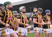 19 March 2023; Paddy Deegan of Kilkenny, 12, with his teammates for the playing of Amhrán na bhFiann before the Allianz Hurling League Division 1 Group B match between Waterford and Kilkenny at UPMC Nowlan Park in Kilkenny. Photo by Piaras Ó Mídheach/Sportsfile