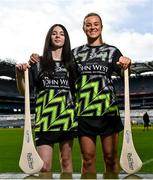 21 March 2023; Emily Cannon of Whitehall Colmcilles with John West Féile 2023 Ambassador Grace Walsh of Kilkenny at Croke Park today Tuesday. John West, sponsors of the GAA’s under-15 annual Féile Peile na nÓg (football) and Féile na nGael (camogie and hurling) announced details of its innovative nutrition programme for young athletes. The company also revealed the extension of its Féile sponsorship until 2025 and a partnership with SuperValu to promote John West Féile in stores across the country. Photo by David Fitzgerald/Sportsfile