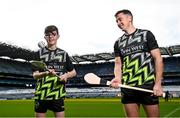 21 March 2023; Killian O’Neill of Whitehall Colmcilles with John West Féile 2023 Ambassador and Hurler of the Year Diarmaid Byrnes of Limerick at Croke Park today Tuesday. John West, sponsors of the GAA’s under-15 annual Féile Peile na nÓg (football) and Féile na nGael (camogie and hurling) announced details of its innovative nutrition programme for young athletes. The company also revealed the extension of its Féile sponsorship until 2025 and a partnership with SuperValu to promote John West Féile in stores across the country. Photo by David Fitzgerald/Sportsfile