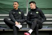 21 March 2023; Adam Idah, left, and John Egan during a Republic of Ireland training session at the FAI National Training Centre in Abbotstown, Dublin. Photo by Stephen McCarthy/Sportsfile