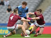 17 March 2023; Robert O'Kelly-Lynch of Summerhill College in action against Seán Kerr, number four and Nathan Farry of Omagh CBS during the Masita GAA Post Primary Schools Hogan Cup Final match between Summerhill College Sligo and Omagh CBS at Croke Park in Dublin. Photo by Stephen Marken/Sportsfile