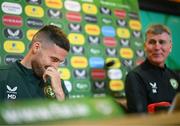 21 March 2023; Matt Doherty and manager Stephen Kenny during a Republic of Ireland press conference at the FAI Headquarters in Abbotstown, Dublin. Photo by Stephen McCarthy/Sportsfile