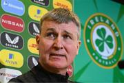 21 March 2023; Manager Stephen Kenny during a Republic of Ireland press conference at the FAI Headquarters in Abbotstown, Dublin. Photo by Stephen McCarthy/Sportsfile
