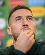 21 March 2023; Matt Doherty during a Republic of Ireland press conference at the FAI Headquarters in Abbotstown, Dublin. Photo by Stephen McCarthy/Sportsfile