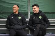 21 March 2023; Adam Idah, left, and John Egan during a Republic of Ireland training session at the FAI National Training Centre in Abbotstown, Dublin. Photo by Stephen McCarthy/Sportsfile