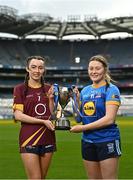 21 March 2023; In attendance at the Lidl All-Ireland Post-Primary Schools Finals Captains day are Lidl All Ireland Post Primary School Senior ‘A’ Championship Final captains Lily Dwyer of Loreto St. Michael's Navan, Meath, left, and Laura Moran of Sacred Heart School Westport, Mayo. The 2023 Finals will be contested at Senior and Junior levels, with three finals in each grade. All three Lidl All-Ireland PPS Senior Finals will be live-streamed. Photo by Sam Barnes/Sportsfile