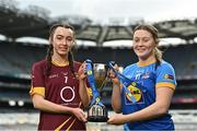 21 March 2023; In attendance at the Lidl All-Ireland Post-Primary Schools Finals Captains day are Lidl All Ireland Post Primary School Senior ‘A’ Championship Final captains Lily Dwyer of Loreto St. Michael's Navan, Meath, left, and Laura Moran of Sacred Heart School Westport, Mayo. The 2023 Finals will be contested at Senior and Junior levels, with three finals in each grade. All three Lidl All-Ireland PPS Senior Finals will be live-streamed. Photo by Sam Barnes/Sportsfile