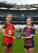 21 March 2023; In attendance at the Lidl All-Ireland Post-Primary Schools Finals Captains day are Lidl All Ireland Post Primary School Senior ‘C’ Championship Final captains Niamh Tolan of Virginia College, Cavan, left, and Anna Carpenter of St. Mary's Naas, Kildare. The 2023 Finals will be contested at Senior and Junior levels, with three finals in each grade. All three Lidl All-Ireland PPS Senior Finals will be live-streamed. Photo by Sam Barnes/Sportsfile