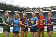 21 March 2023; In attendance at the Lidl All-Ireland Post-Primary Schools Finals Captains day are Lidl All Ireland Post Primary School Senior Championship Finalists, from left, Éabha O'Connor of Mercy Mounthawk Tralee, Kerry, Aisling Hanly of Convent of Mercy, Roscommon, Lily Dwyer of Loreto St Michael's Navan, Meath, Laura Moran of Sacred Heart School Westport, Mayo, Niamh Tolan of Virginia College, Cavan, and Anna Carpenter of St. Mary's Naas, Kildare. The 2023 Finals will be contested at Senior and Junior levels, with three finals in each grade. All three Lidl All-Ireland PPS Senior Finals will be live-streamed. Photo by Sam Barnes/Sportsfile