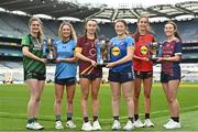 21 March 2023; In attendance at the Lidl All-Ireland Post-Primary Schools Finals Captains day are Lidl All Ireland Post Primary School Senior Championship Finalists, from left, Éabha O'Connor of Mercy Mounthawk Tralee, Kerry, Aisling Hanly of Convent of Mercy, Roscommon, Lily Dwyer of Loreto St Michael's Navan, Meath, Laura Moran of Sacred Heart School Westport, Mayo, Niamh Tolan of Virginia College, Cavan, and Anna Carpenter of St. Mary's Naas, Kildare. The 2023 Finals will be contested at Senior and Junior levels, with three finals in each grade. All three Lidl All-Ireland PPS Senior Finals will be live-streamed. Photo by Sam Barnes/Sportsfile