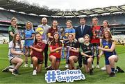 21 March 2023; In attendance at the Lidl All-Ireland Post-Primary Schools Finals Captains day are Uachtarán Cumann Peil Gael na mBan, Mícheál Naughton, back row third from right, and Lidl Ireland and Northern Ireland senior partnerships manager Joe Mooney, back row third from left, with Lidl All Ireland Post Primary School Senior Championship Finalists, back row from left, Éabha O'Connor of Mercy Mounthawk Tralee, Kerry, Aisling Hanly of Convent of Mercy, Roscommon, Lily Dwyer of Loreto St Michael's Navan, Meath, Laura Moran of Sacred Heart School Westport, Mayo, Niamh Tolan of Virginia College, Cavan, and Anna Carpenter of St. Mary's Naas, Kildare, along with Lidl All Ireland Post Primary School Junior Championship Finalists, front row from left, Casey Noone of Maynooth EC, Kildare, Orla McAlinden of St Ronans, Lurgan, Armagh, Emily Brenner of St Mary’s Midleton, Cork,  Sarah Clarke of Loreto College, Cavan, Amy O'Connor of Dunmore Community School, Galway, and Aideen O'Brien of Presentation Milltown, Kerry. The 2023 Finals will be contested at Senior and Junior levels, with three finals in each grade. All three Lidl All-Ireland PPS Senior Finals will be live-streamed. Photo by Sam Barnes/Sportsfile
