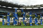21 March 2023; A general view of the cups during the Lidl All-Ireland Post-Primary Schools Finals Captains day. The 2023 Finals will be contested at Senior and Junior levels, with three finals in each grade. All three Lidl All-Ireland PPS Senior Finals will be live-streamed. Photo by Sam Barnes/Sportsfile