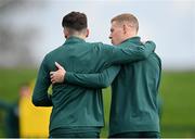 21 March 2023; James McClean, right, and Troy Parrott during a Republic of Ireland training session at the FAI National Training Centre in Abbotstown, Dublin. Photo by Stephen McCarthy/Sportsfile