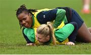 21 March 2023; Sam Monaghan, below, and Linda Djougang during Ireland women's squad training at the IRFU High Performance Centre at the Sport Ireland Campus in Dublin. Photo by Ramsey Cardy/Sportsfile