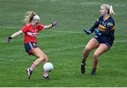 17 March 2023; Abigail Ring of Cork takes a shot on Kerry goalkeeper Ciara Butler during the Lidl Ladies National Football League Division 1 match between Cork and Kerry at Páirc Uí Chaoimh in Cork. Photo by Piaras Ó Mídheach/Sportsfile