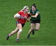 17 March 2023; Katie Quirke of Cork in action against Eilís Lynch of Kerry during the Lidl Ladies National Football League Division 1 match between Cork and Kerry at Páirc Uí Chaoimh in Cork. Photo by Piaras Ó Mídheach/Sportsfile