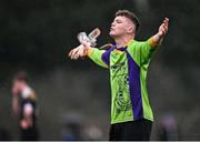 15 March 2023; Wexford CBS goalkeeper Shane O'Leary reacts after he was sent off during the FAI Schools Dr Tony O'Neill Senior National Cup Final match between Holy Rosary College Mountbellew and Wexford CBS at AUL Complex in Clonshaugh, Dublin. Photo by Piaras Ó Mídheach/Sportsfile