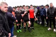 15 March 2023; Holy Rosary College players after their side's defeat in the FAI Schools Dr Tony O'Neill Senior National Cup Final match between Holy Rosary College Mountbellew and Wexford CBS at AUL Complex in Clonshaugh, Dublin. Photo by Piaras Ó Mídheach/Sportsfile