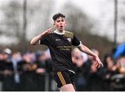 15 March 2023; Cuan Lennon of Holy Rosary College reacts after a missed chance during the FAI Schools Dr Tony O'Neill Senior National Cup Final match between Holy Rosary College Mountbellew and Wexford CBS at AUL Complex in Clonshaugh, Dublin. Photo by Piaras Ó Mídheach/Sportsfile