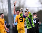 15 March 2023; Wexford CBS goalkeeper Shay O’Leary is shown the red card by referee Niall McLoghlin during the FAI Schools Dr Tony O'Neill Senior National Cup Final match between Holy Rosary College Mountbellew and Wexford CBS at AUL Complex in Clonshaugh, Dublin. Photo by Piaras Ó Mídheach/Sportsfile