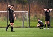 15 March 2023; Ryan Nolan of Holy Rosary College after Wexford CBS's third goal during the FAI Schools Dr Tony O'Neill Senior National Cup Final match between Holy Rosary College Mountbellew and Wexford CBS at AUL Complex in Clonshaugh, Dublin. Photo by Piaras Ó Mídheach/Sportsfile