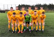 15 March 2023; The Wexford CBS team; back row, from left; Connor Mackey, Ben English, Brandon Stafford, Darby Purcell, Darragh Byrne Maloney and Jesse Dempsey and front row, from left, Luc Farrell, Kaylem Harnett, Shay O’Leary, Sam Norval and Tadhg Brohan before the FAI Schools Dr Tony O'Neill Senior National Cup Final match between Holy Rosary College Mountbellew and Wexford CBS at AUL Complex in Clonshaugh, Dublin. Photo by Piaras Ó Mídheach/Sportsfile