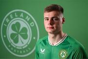 19 March 2023; Evan Ferguson poses for a portrait during a Republic of Ireland squad portrait session at Castleknock Hotel in Dublin. Photo by Stephen McCarthy/Sportsfile
