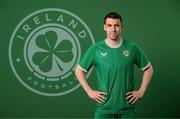 19 March 2023; Seamus Coleman poses for a portrait during a Republic of Ireland squad portrait session at Castleknock Hotel in Dublin. Photo by Stephen McCarthy/Sportsfile