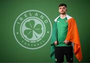 19 March 2023; Troy Parrott poses for a portrait during a Republic of Ireland squad portrait session at Castleknock Hotel in Dublin. Photo by Stephen McCarthy/Sportsfile