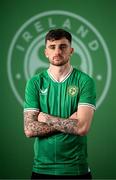19 March 2023; Troy Parrott poses for a portrait during a Republic of Ireland squad portrait session at Castleknock Hotel in Dublin. Photo by Stephen McCarthy/Sportsfile