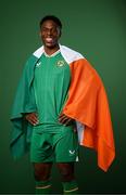 19 March 2023; Chiedozie Ogbene poses for a portrait during a Republic of Ireland squad portrait session at Castleknock Hotel in Dublin. Photo by Stephen McCarthy/Sportsfile