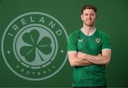 19 March 2023; Nathan Collins poses for a portrait during a Republic of Ireland squad portrait session at Castleknock Hotel in Dublin. Photo by Stephen McCarthy/Sportsfile