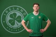19 March 2023; Nathan Collins poses for a portrait during a Republic of Ireland squad portrait session at Castleknock Hotel in Dublin. Photo by Stephen McCarthy/Sportsfile