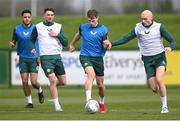 21 March 2023; Jayson Molumby is tackled by Will Smallbone, right, during a Republic of Ireland training session at the FAI National Training Centre in Abbotstown, Dublin. Photo by Stephen McCarthy/Sportsfile