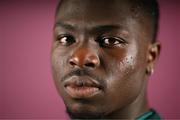 21 March 2023; Festy Ebosele poses for a portrait during a Republic of Ireland U21's media conference at Carlton Hotel Blanchardstown in Dublin. Photo by Stephen McCarthy/Sportsfile