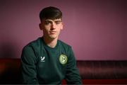 21 March 2023; Andrew Moran poses for a portrait during a Republic of Ireland U21's media conference at Carlton Hotel Blanchardstown in Dublin. Photo by Stephen McCarthy/Sportsfile