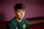 21 March 2023; Andrew Moran poses for a portrait during a Republic of Ireland U21's media conference at Carlton Hotel Blanchardstown in Dublin. Photo by Stephen McCarthy/Sportsfile