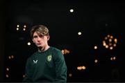 21 March 2023; Ollie O'Neill poses for a portrait during a Republic of Ireland U21's media conference at Carlton Hotel Blanchardstown in Dublin. Photo by Stephen McCarthy/Sportsfile