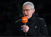 18 March 2023; Tomás Ó Flatharta of TG4 at the Allianz Football League Division 1 match between Kerry and Roscommon at Austin Stack Park in Tralee, Kerry. Photo by Piaras Ó Mídheach/Sportsfile