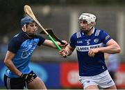 19 March 2023; Ryan Mullaney of Laois in action against Paul Crummey of Dublin during the Allianz Hurling League Division 1 Group B match between Dublin and Laois at Parnell Park in Dublin. Photo by Sam Barnes/Sportsfile