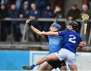19 March 2023; Alex Considine of Dublin in action against Padraic Dunne of Laois during the Allianz Hurling League Division 1 Group B match between Dublin and Laois at Parnell Park in Dublin. Photo by Sam Barnes/Sportsfile