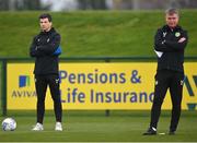 21 March 2023; Nutritionist Brendan Egan and manager Stephen Kenny, right, during a Republic of Ireland training session at the FAI National Training Centre in Abbotstown, Dublin. Photo by Stephen McCarthy/Sportsfile