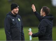 21 March 2023; Republic of Ireland coaches John O'Shea, left, and Stephen Rice during a Republic of Ireland training session at the FAI National Training Centre in Abbotstown, Dublin. Photo by Stephen McCarthy/Sportsfile